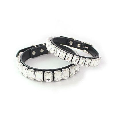 Sparkly Bold Dog Collar in PU Leather with Rhinestones