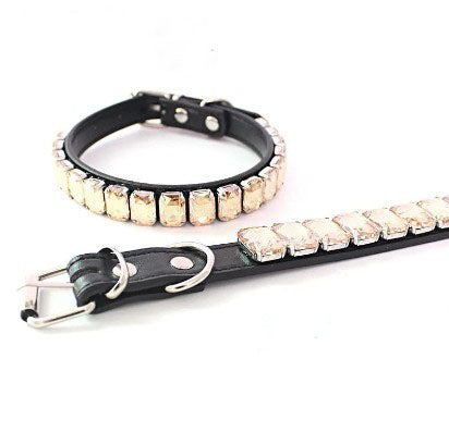Sparkly Bold Dog Collar in PU Leather with Rhinestones