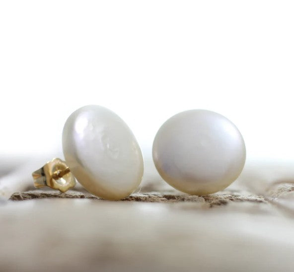 925 Sterling Silver Natural Freshwater Coin Pearl Stud Earrings