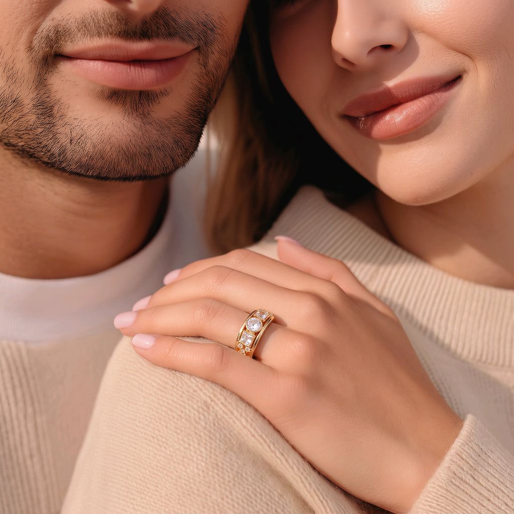 Cubic Zirconia Brass Band Ring - Thick & Bold, Round & Square CZ