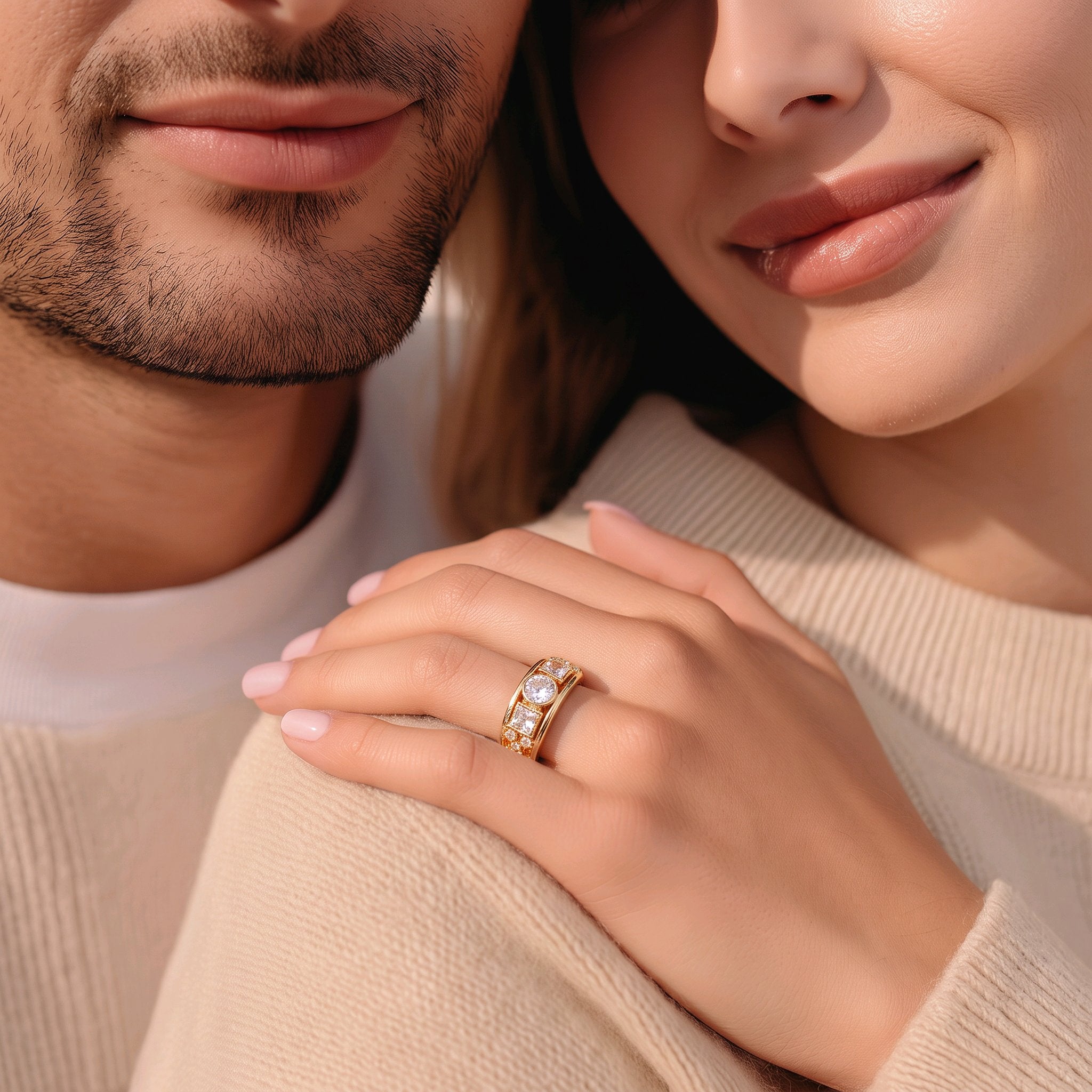Cubic Zirconia Brass Band Ring - Thick & Bold, Round & Square CZ