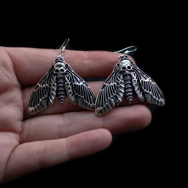 Gothic Vintage Moth Skull Head Zink Alloy Hoop Earrings