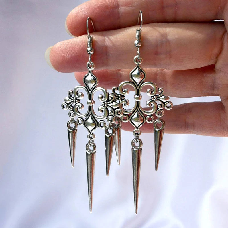Goth Punk Cross Rivet Dangle Drop Zink Alloy Earrings