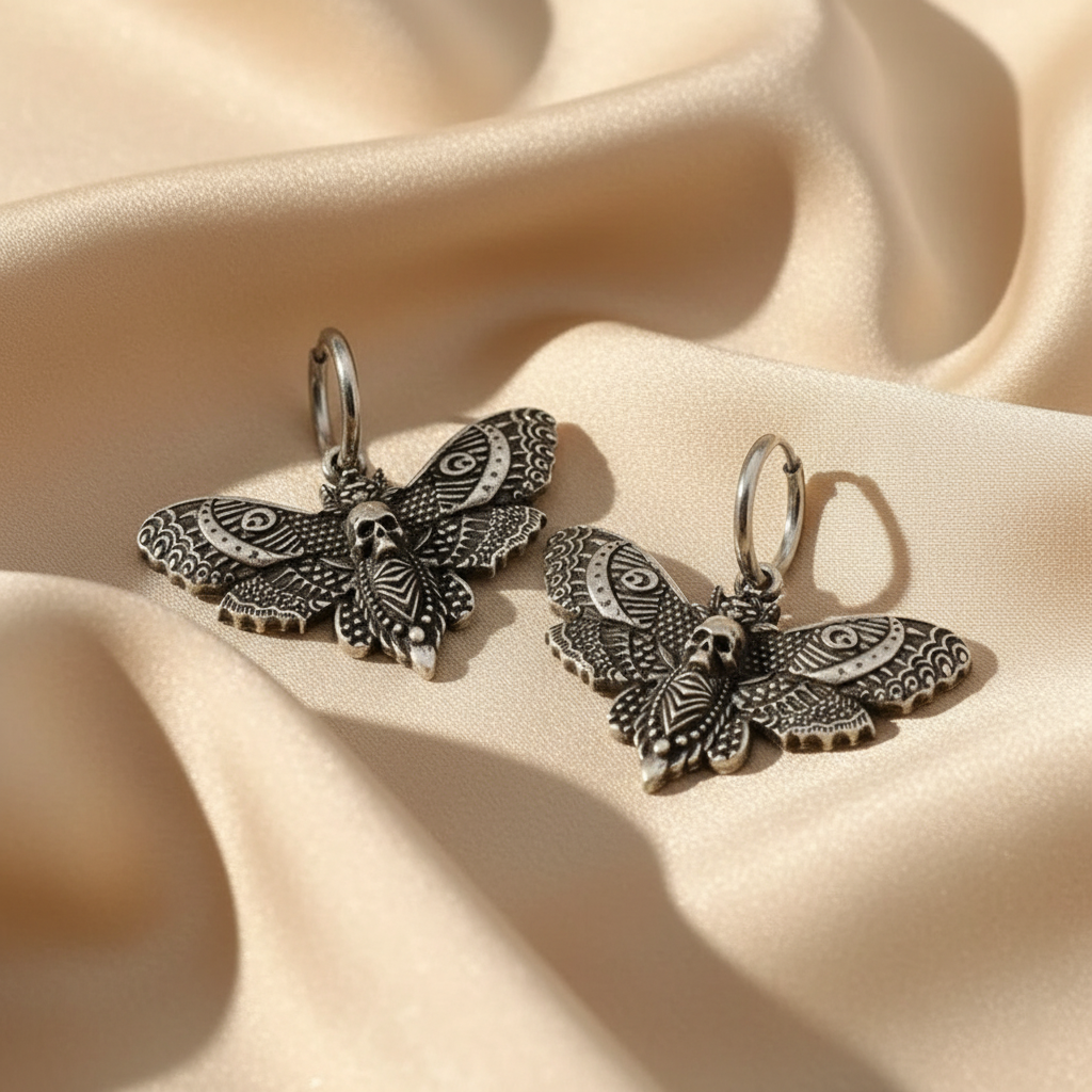 Gothic Vintage Moth Skull Head Zink Alloy Hoop Earrings