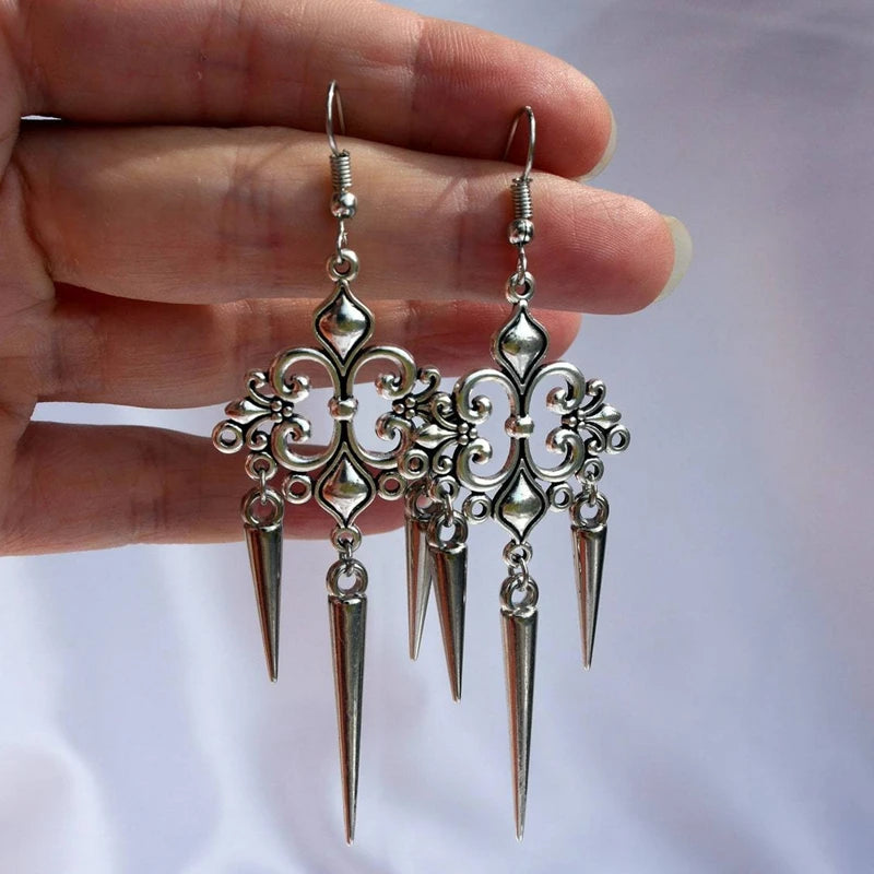 Goth Punk Cross Rivet Dangle Drop Zink Alloy Earrings