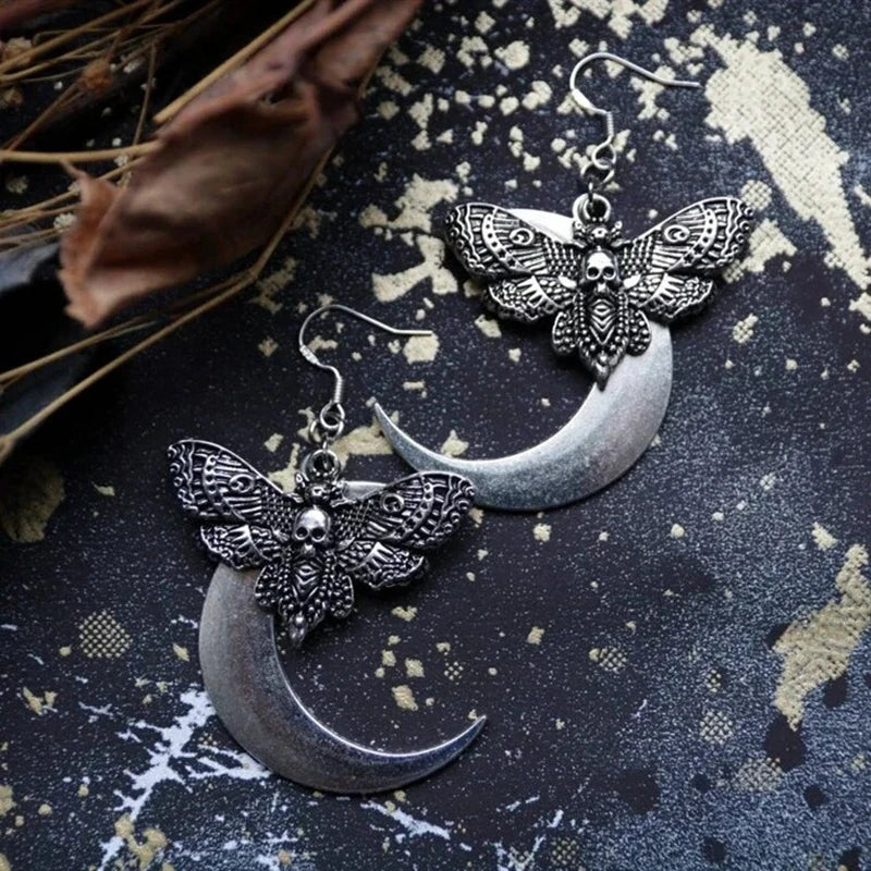 Gothic Vintage Moth Skull Head Zink Alloy Hoop Earrings