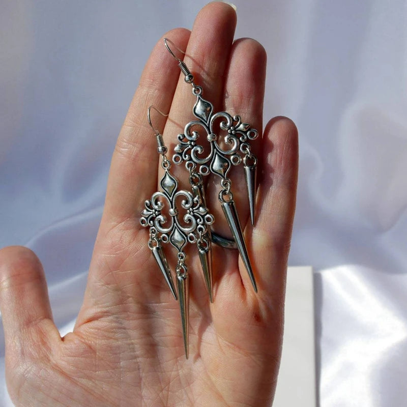 Goth Punk Cross Rivet Dangle Drop Zink Alloy Earrings