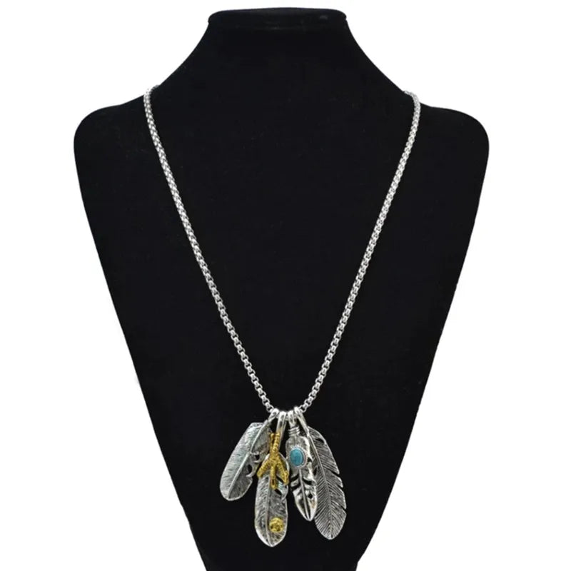 Feather Eagle Claw Leaf Pendant Stainless-Steel Necklaces