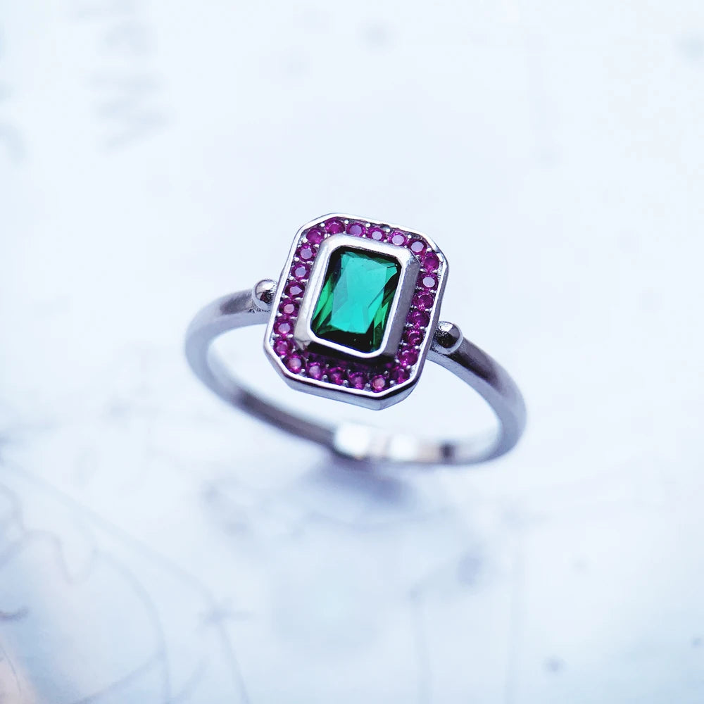 Green & Pink Zircons Cocktail Ring in 925 Sterling Silver