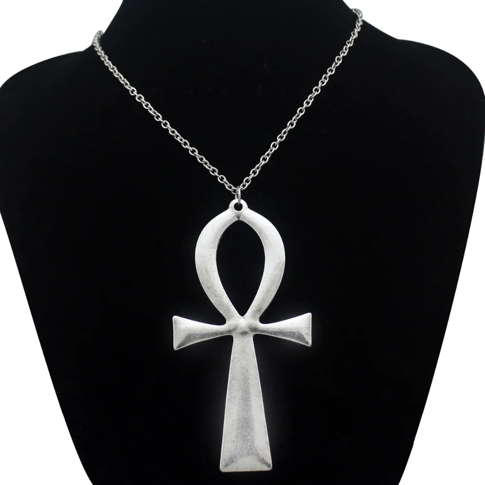 Egyptian Life Large Cross Pendant & Earrings Zinc Alloy Necklace 10x5cm