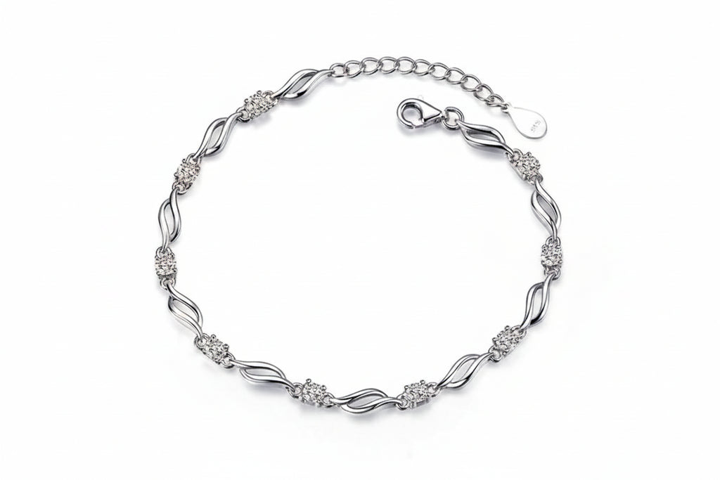 Chain Bracelet in 925 Sterling Silver with Clear or Purple Cubic Zirconia