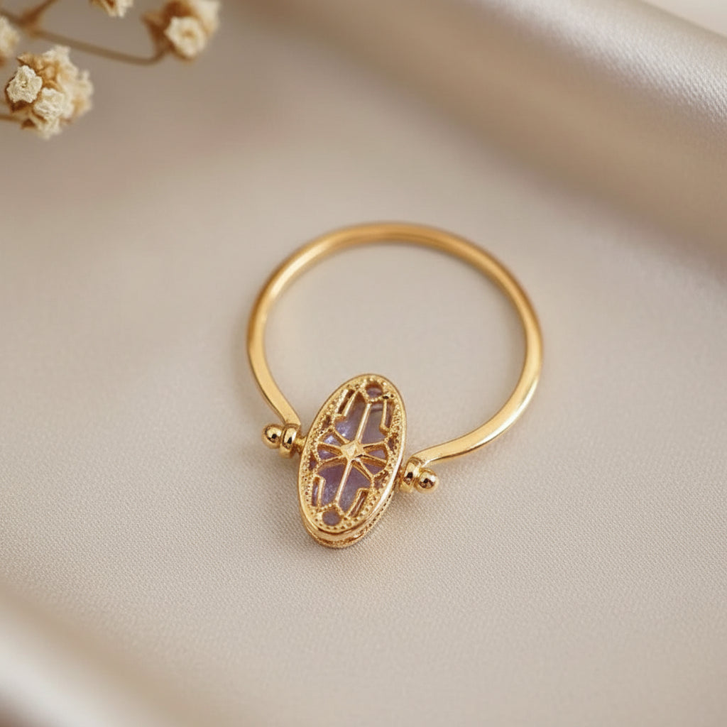 Convertible Ring & Pendant in Gold Plating with Zircon Amethyst