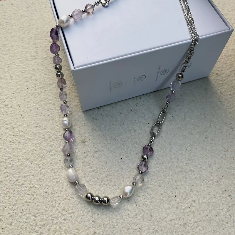 Natural Blue Crystal Freshwater Pearl Zinc Alloy Necklace