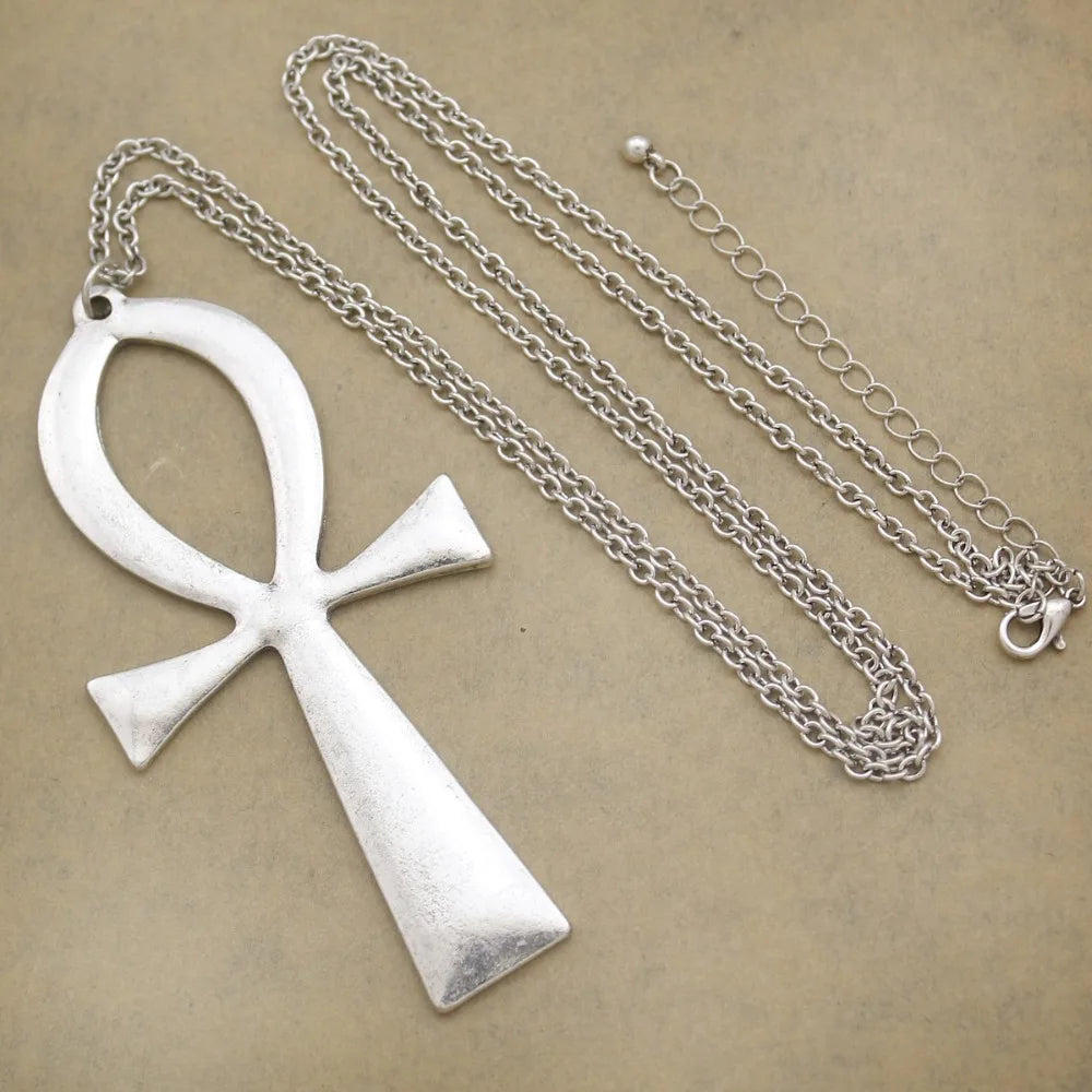 Egyptian Life Large Cross Pendant & Earrings Zinc Alloy Necklace 10x5cm