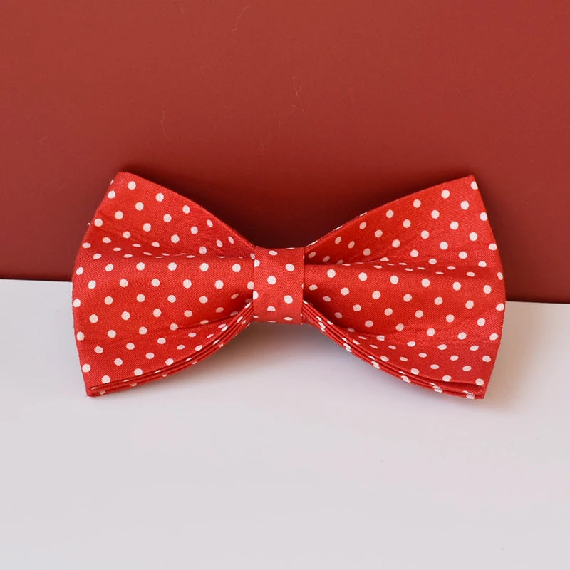 Cotton & Webbing Red Dot Bowtie Dog Collar Leash Set - Custom-Made, Zinc Alloy Buckle, Dog ID Tag