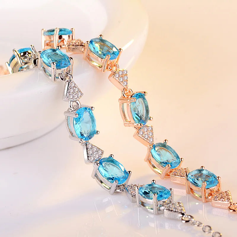Artificial Blue Stone Clear CZ Bracelet in 925 Sterling Silver - More Colors