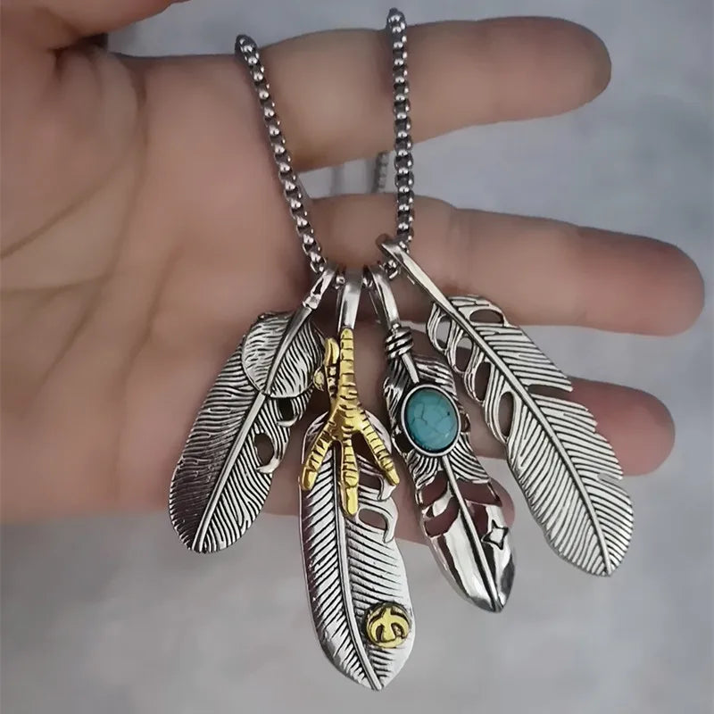 Feather Eagle Claw Leaf Pendant Stainless-Steel Necklaces