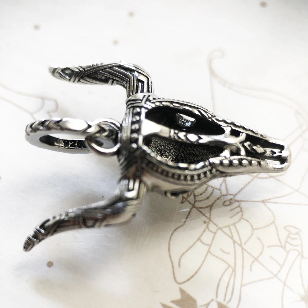 Blackened Bull Skull Pendant in 925 Sterling Silver with Black Zircon