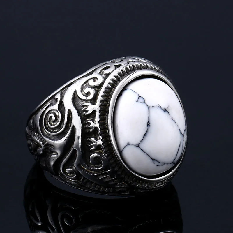 Ancient Oval Tiger Eye Large Stone Bold Ring in Stainless Steel