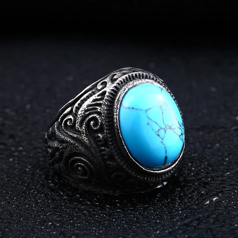 Ancient Oval Tiger Eye Large Stone Bold Ring in Stainless Steel