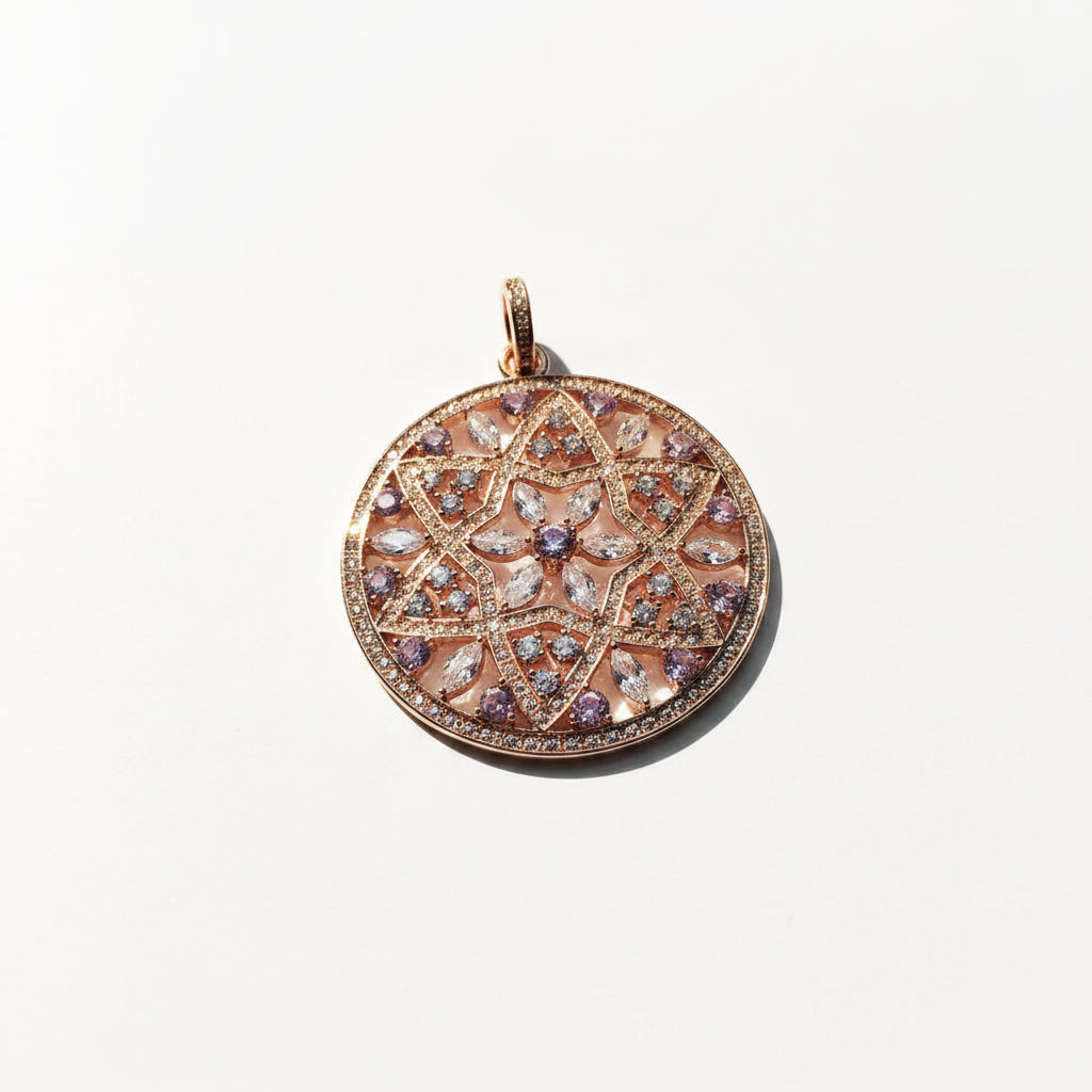 Large Flower Ornament Pendant in Rose Gold Plated 925 Sterling Silver with Sparkling Zircons