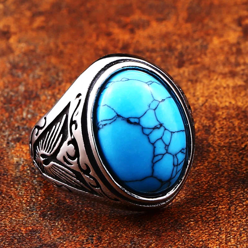 Ancient Oval Tiger Eye Large Stone Bold Ring in Stainless Steel