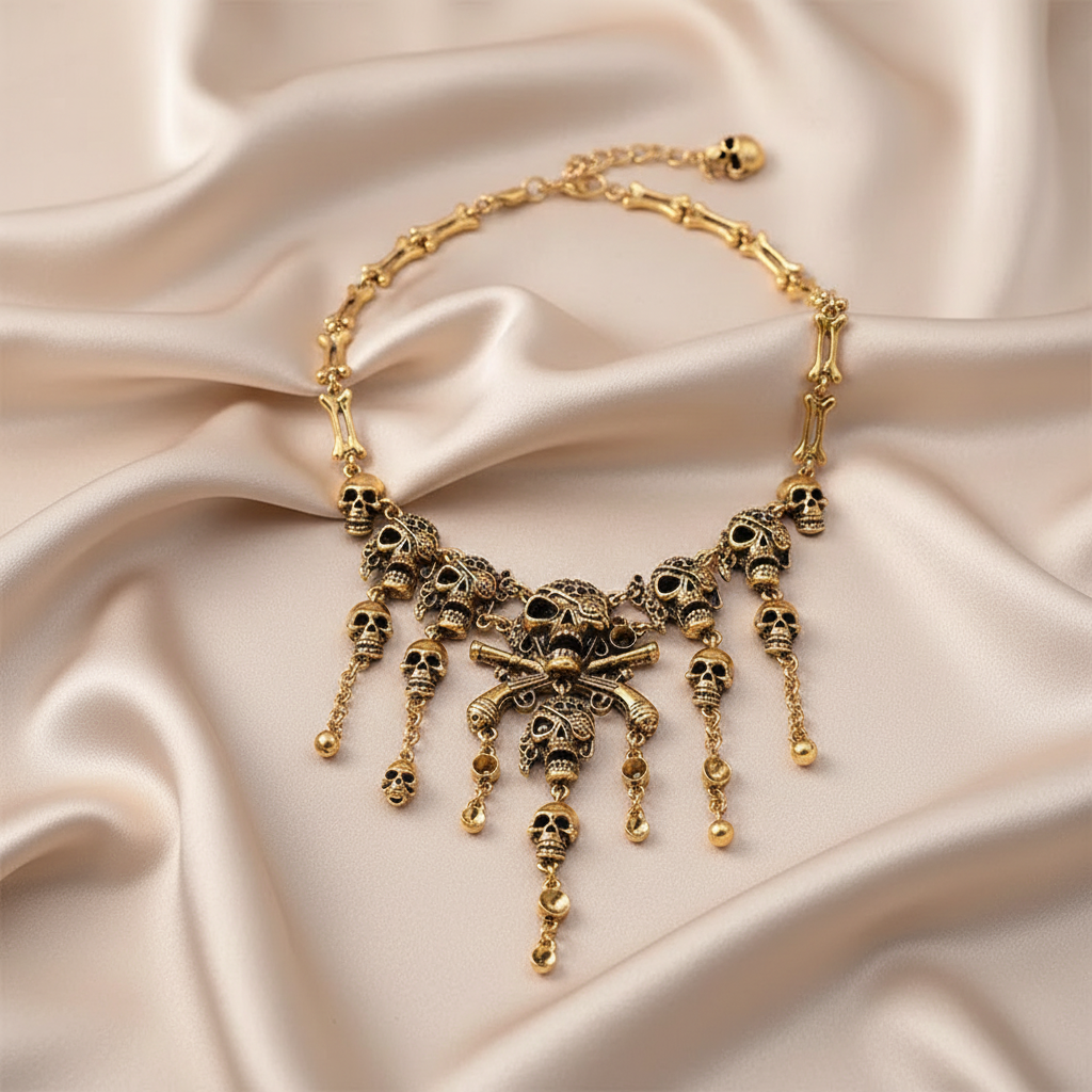 Pirate Goth Multi Skeleton Skull Rhinestone Choker Zinc Alloy Necklace
