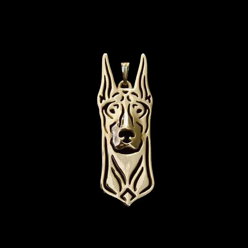 Metal Doberman Dog Head Pendant In Zinc Alloy Gold or Silver Plated