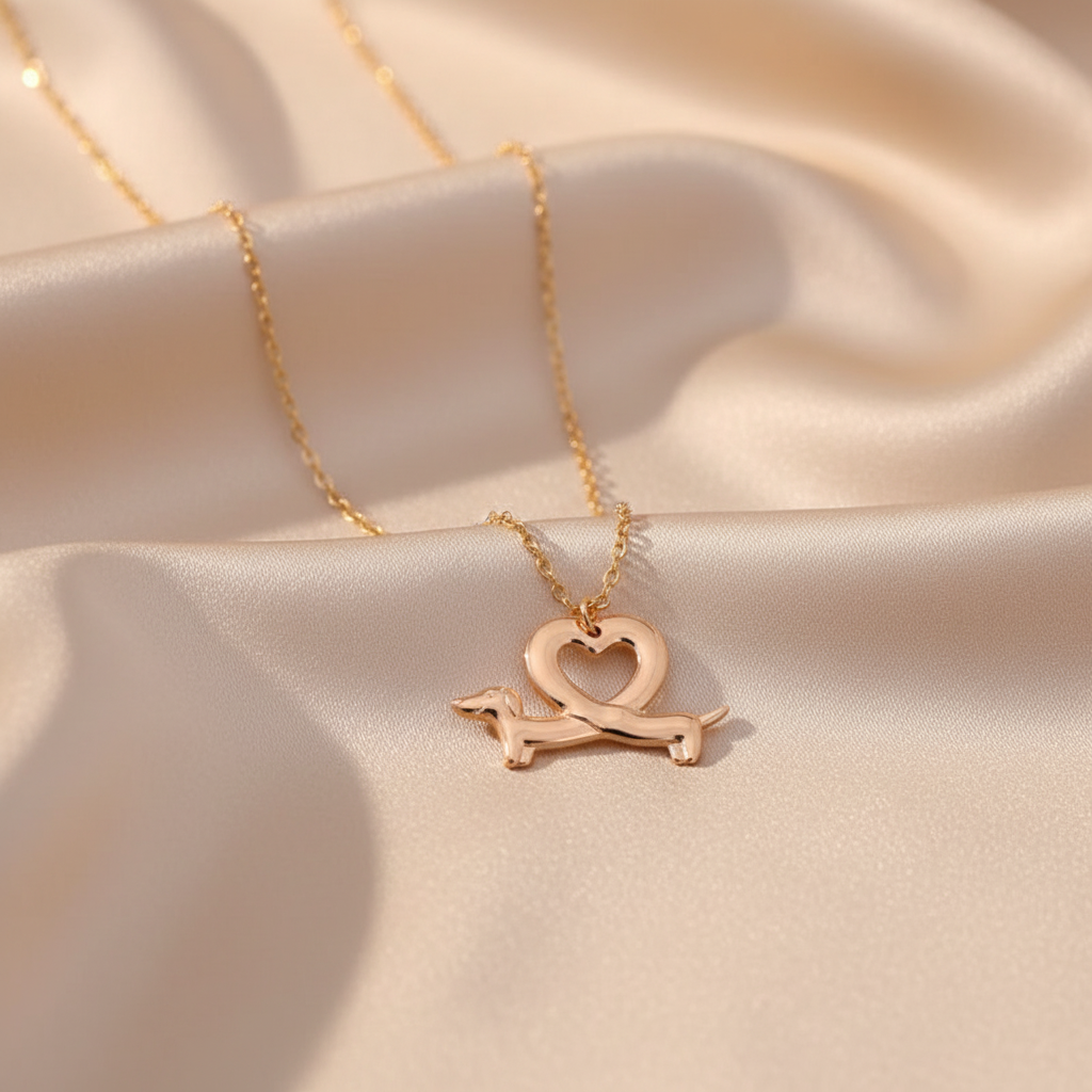Heart Dog Dachshund Necklace Pendant in Silver/Gold Plated Zinc Alloy