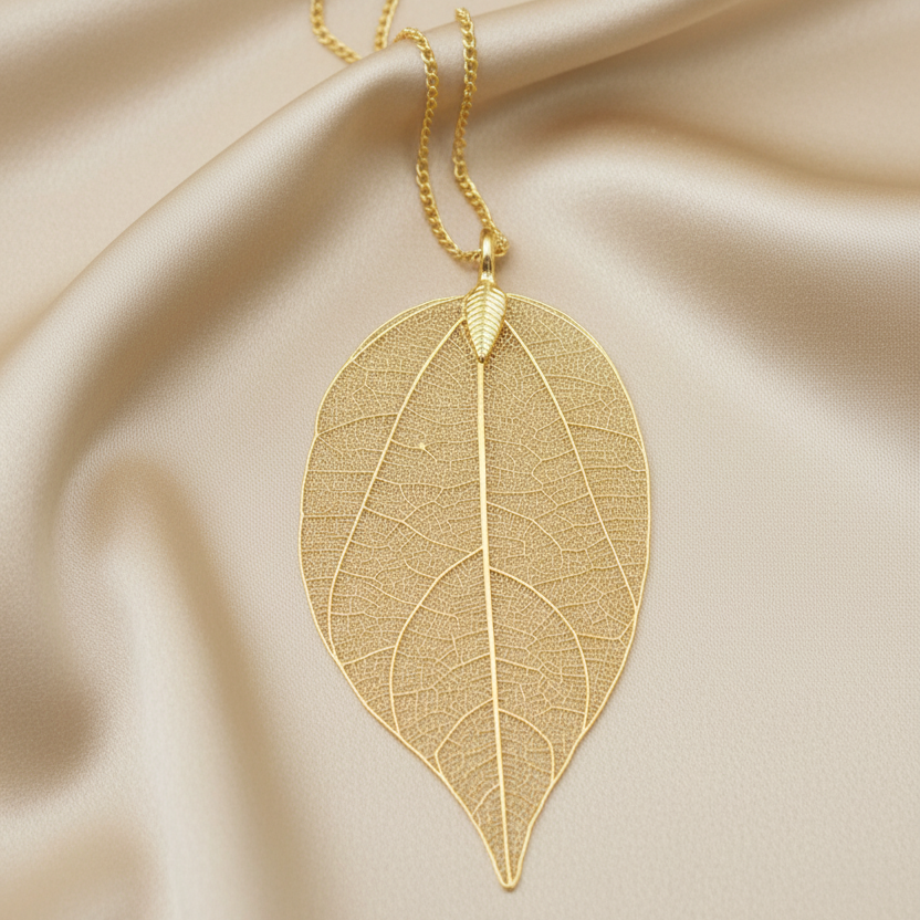Statement Piece Alloy Necklace with Leaf Pendant