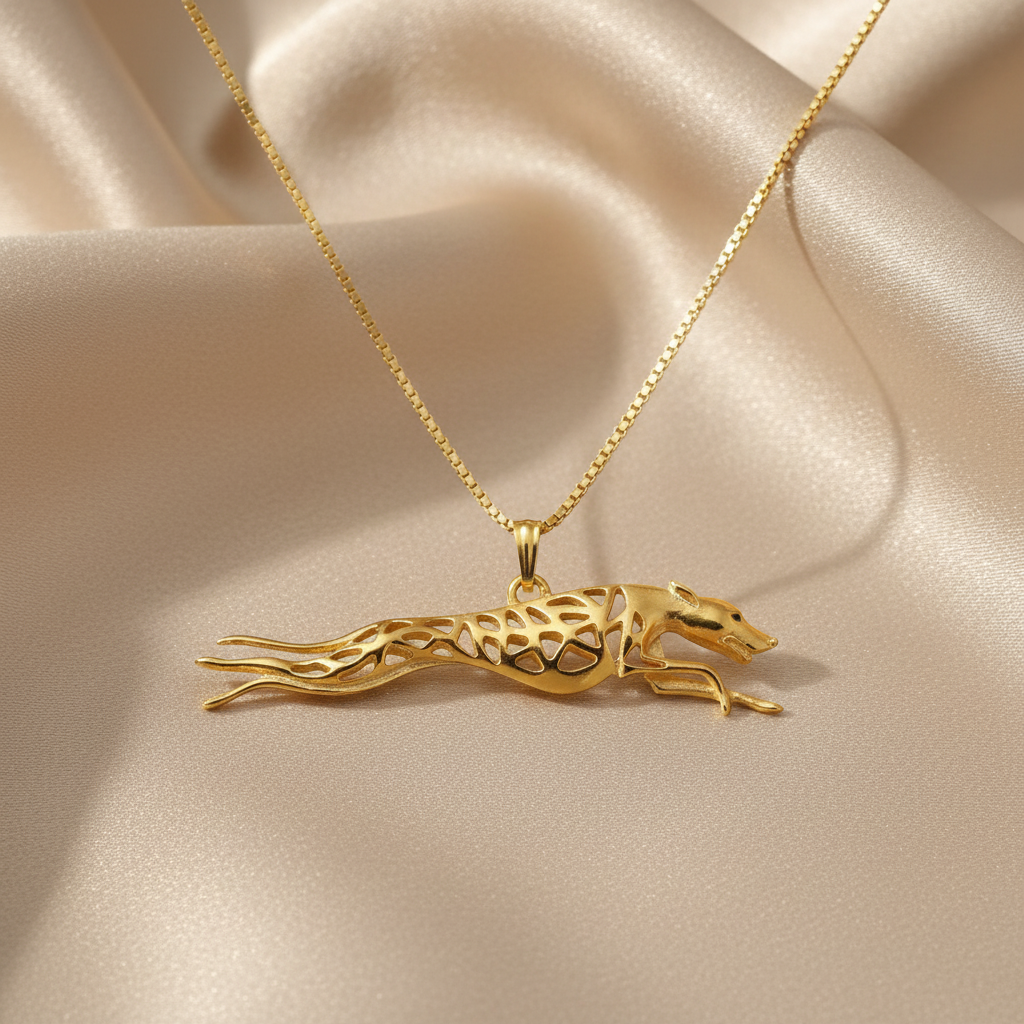Running Dog Pendant on Zinc Alloy Necklace - Silver Plated or Golden