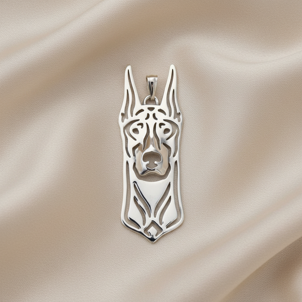 Metal Doberman Dog Head Pendant In Zinc Alloy Gold or Silver Plated