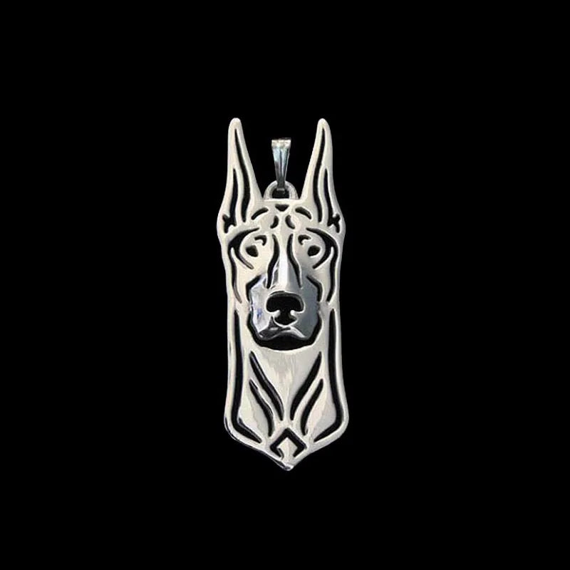 Metal Doberman Dog Head Pendant In Zinc Alloy Gold or Silver Plated
