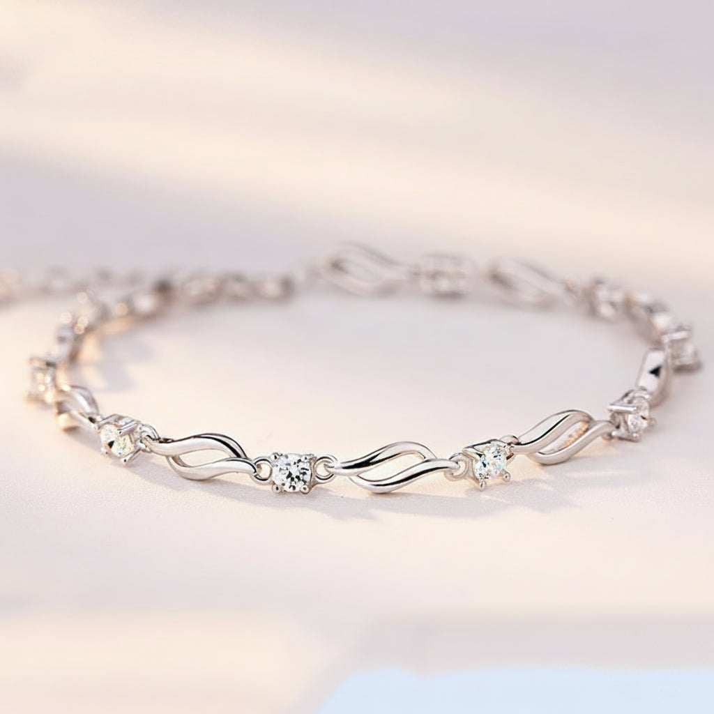 Chain Bracelet in 925 Sterling Silver with Clear or Purple Cubic Zirconia