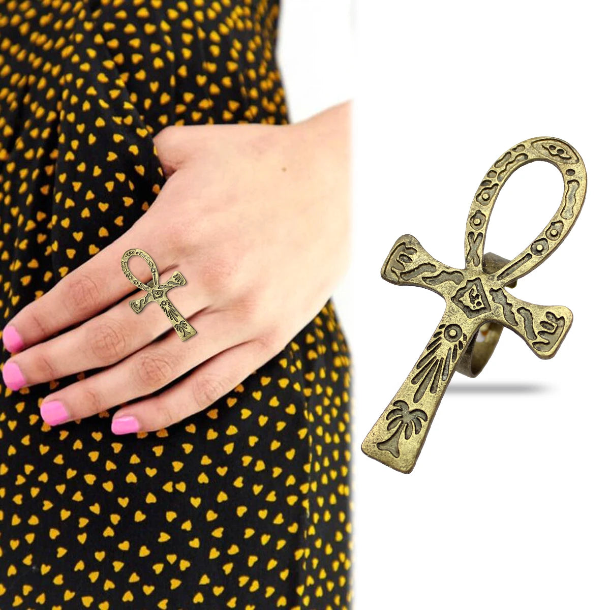 Egyptian Life Large Cross Pendant & Earrings Zinc Alloy Necklace 10x5cm