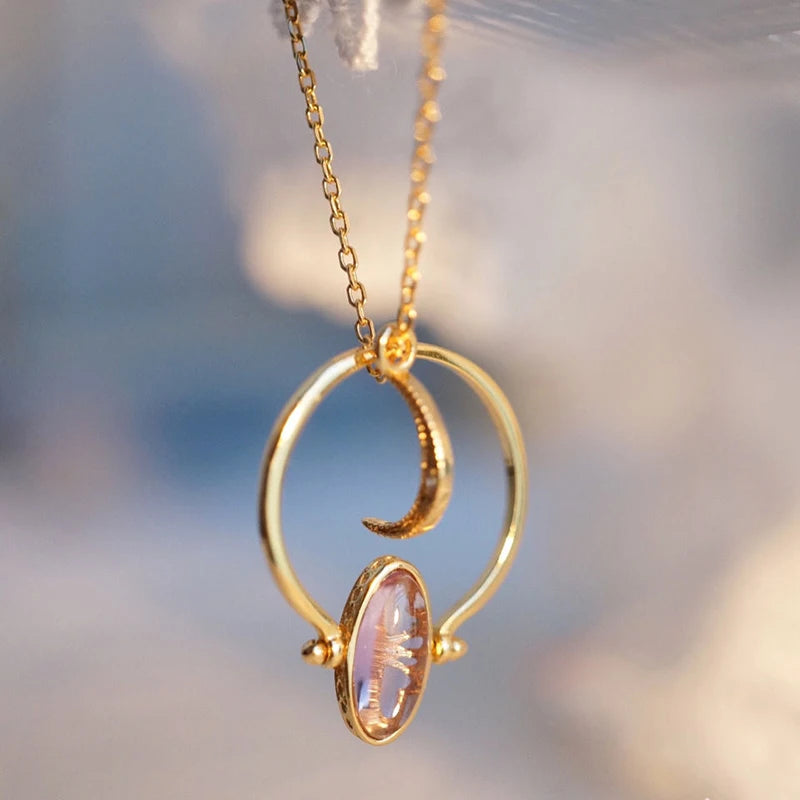 Convertible Ring & Pendant in Gold Plating with Zircon Amethyst