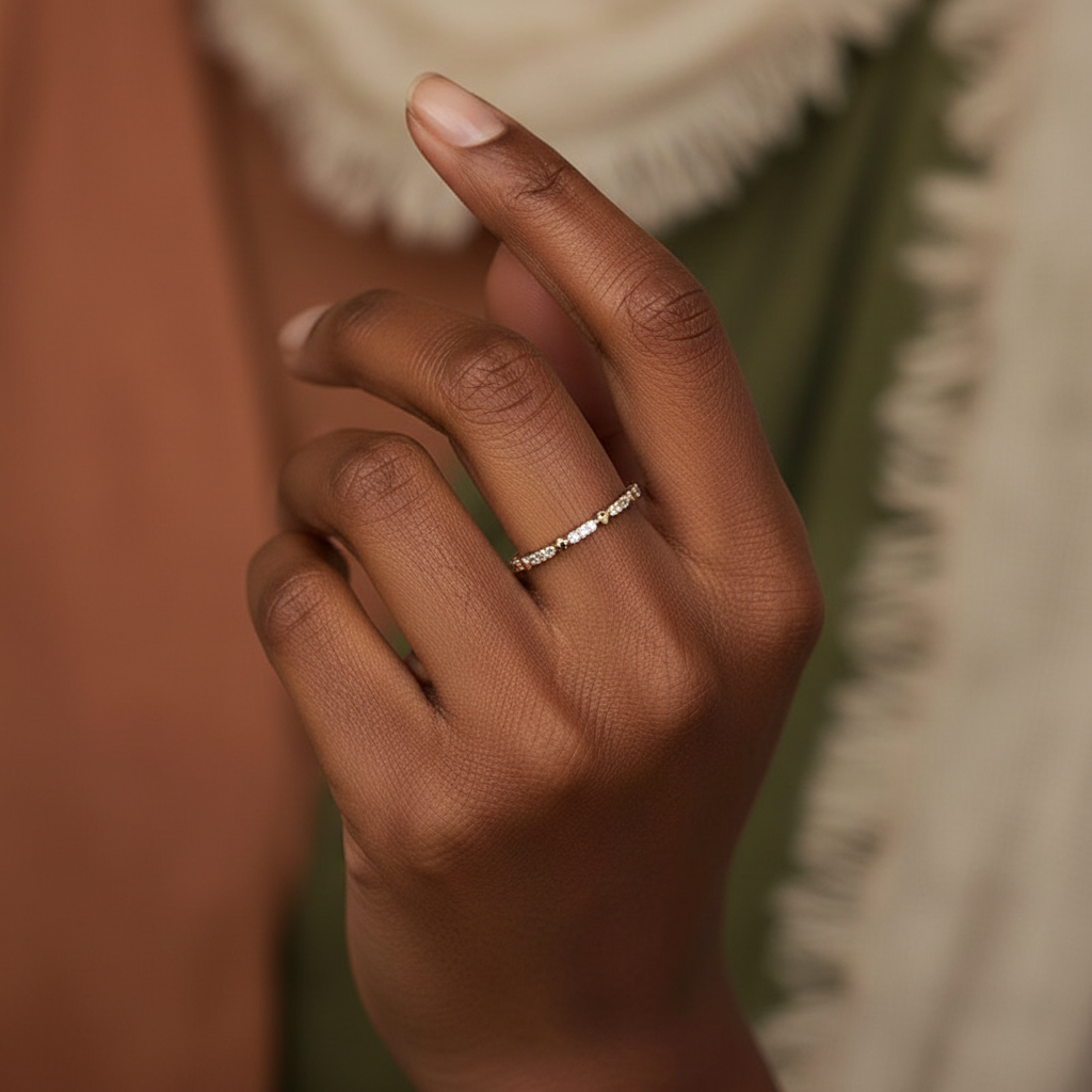 Minimalist Thin Hearts Copper Band Ring with Cubic Zirconia Stones