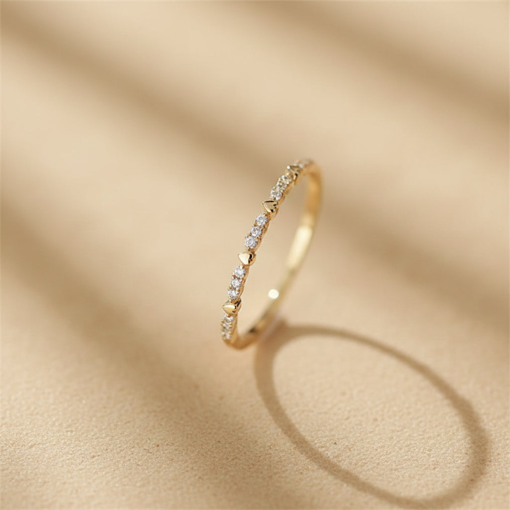 Minimalist Thin Hearts Copper Band Ring with Cubic Zirconia Stones