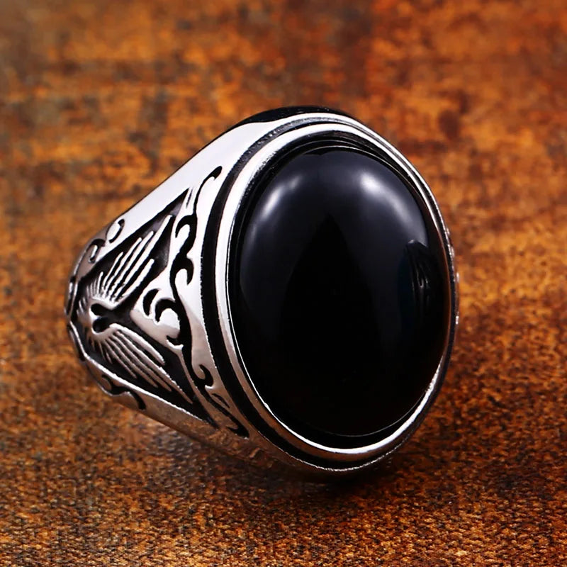 Ancient Oval Tiger Eye Large Stone Bold Ring in Stainless Steel