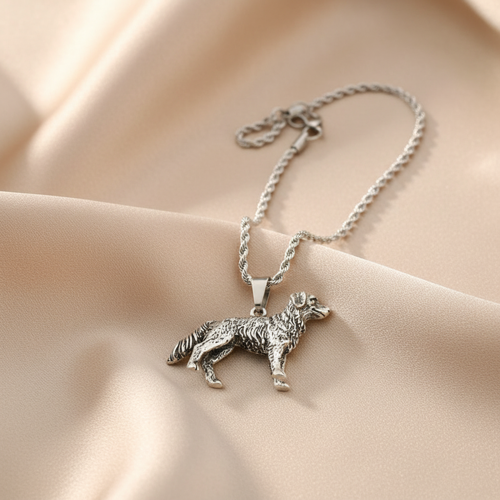 Vintage Style Golden Retriever Dog Pendant Necklace Antique Silver Plated