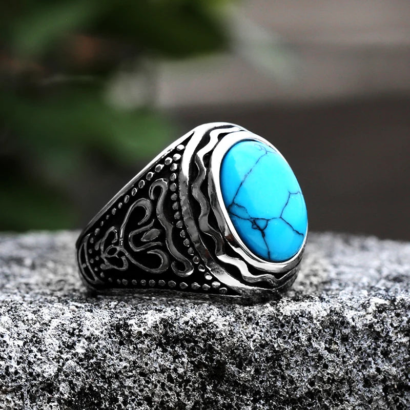 Ancient Oval Tiger Eye Large Stone Bold Ring in Stainless Steel