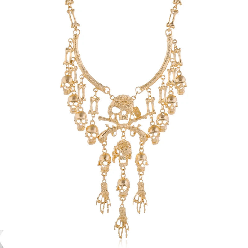 Pirate Goth Multi Skeleton Skull Rhinestone Choker Zinc Alloy Necklace