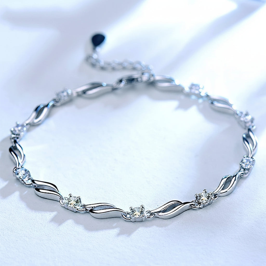 Chain Bracelet in 925 Sterling Silver with Clear or Purple Cubic Zirconia