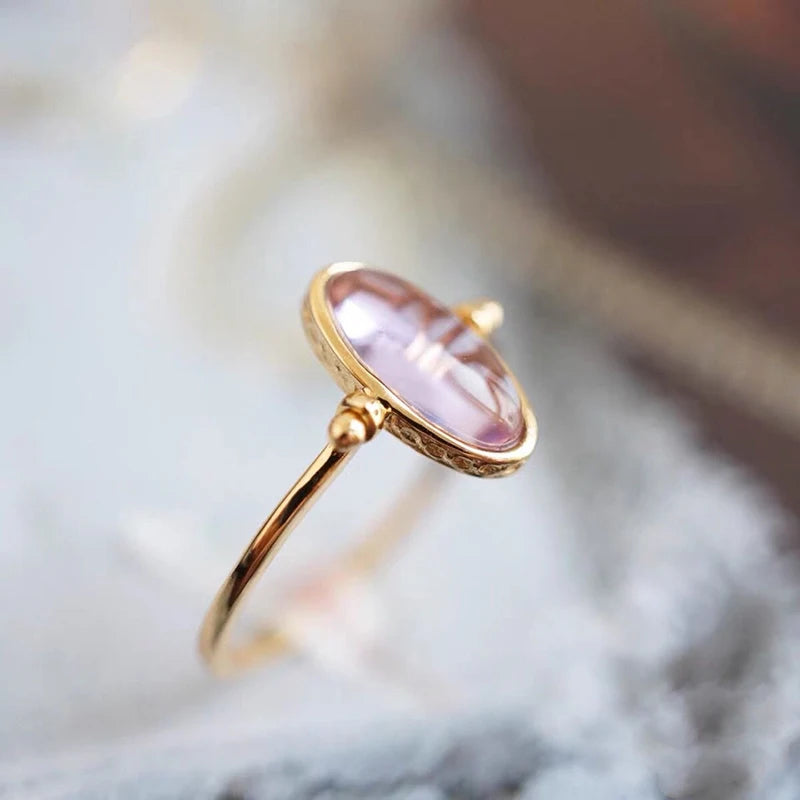Convertible Ring & Pendant in Gold Plating with Zircon Amethyst