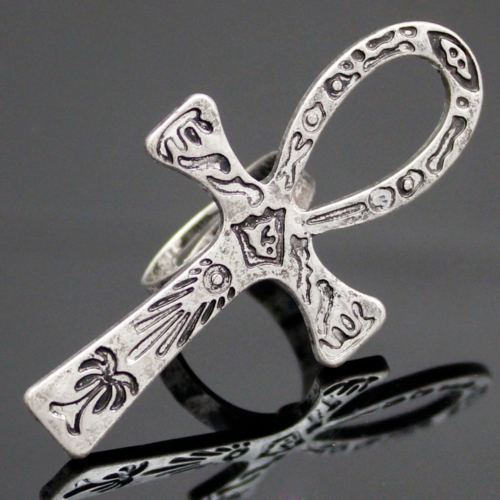 Egyptian Life Large Cross Pendant & Earrings Zinc Alloy Necklace 10x5cm