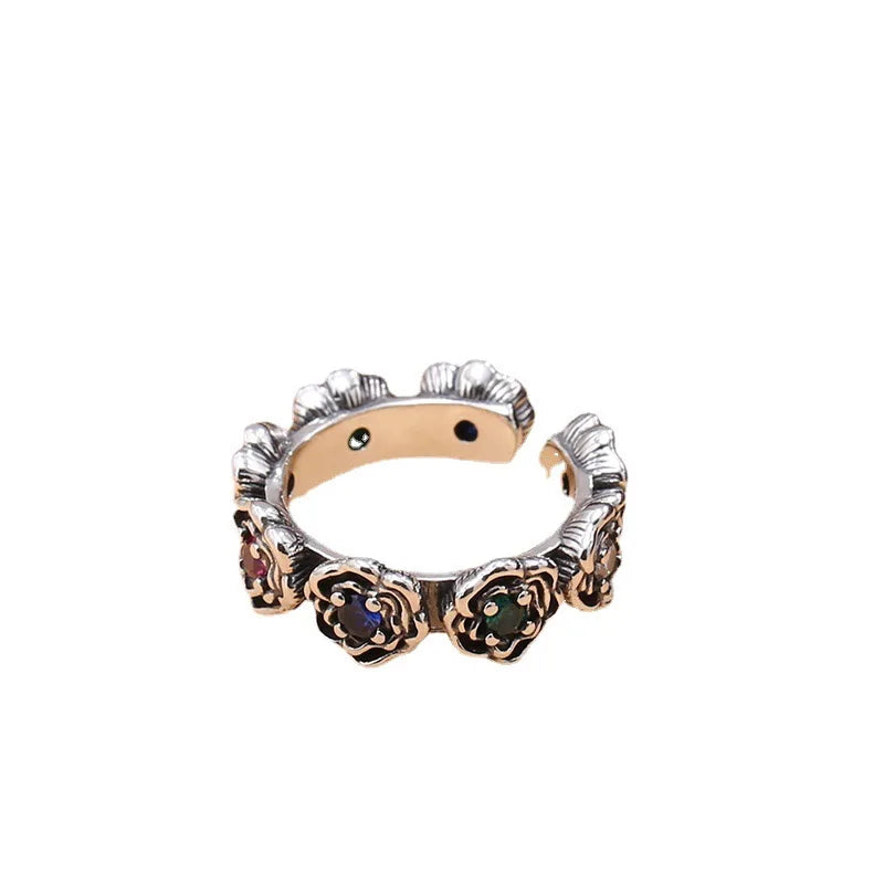 Sterling Silver Multicolor CZ Adjustable Rose Ring