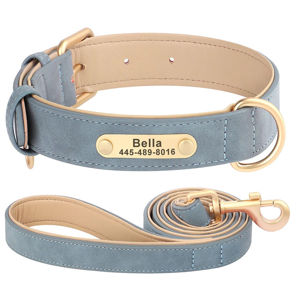 Soft Faux Leather Adjustable Dog Collar - Customize, Engrave, Name Tag, ID Necklace