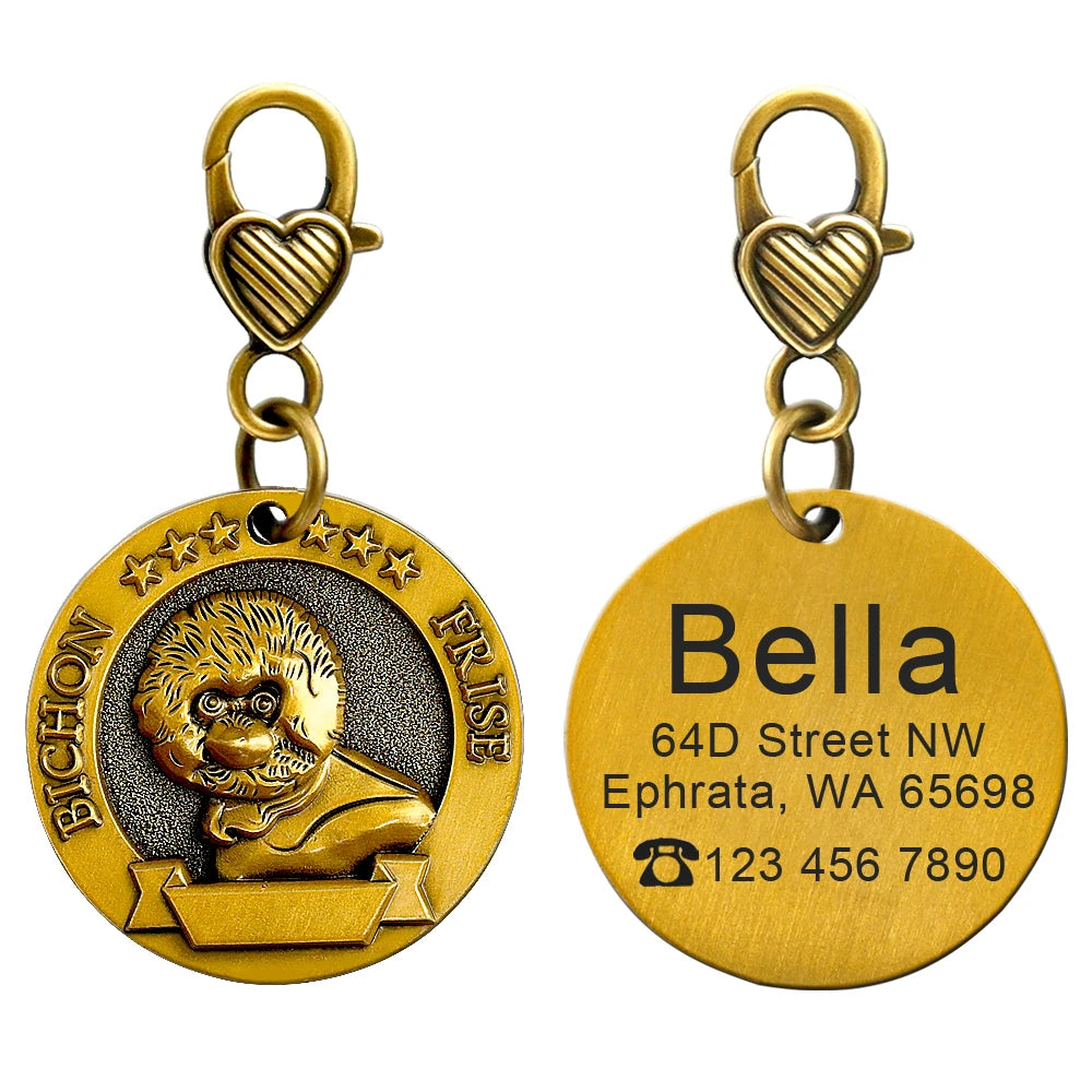 Personalized Dog ID Tag Customizable Copper Coated Various Dog Breeds