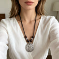 Boho Circular Spiral Sweater Chain Zinc Alloy Wooden Beads Pendant