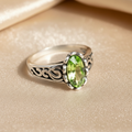 925 Sterling Silver Green CZ Stone Ring Adjustable